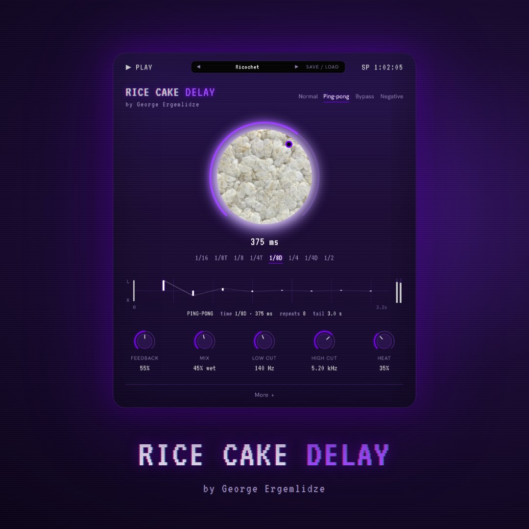 Rice Cake Delay plugin window, front view