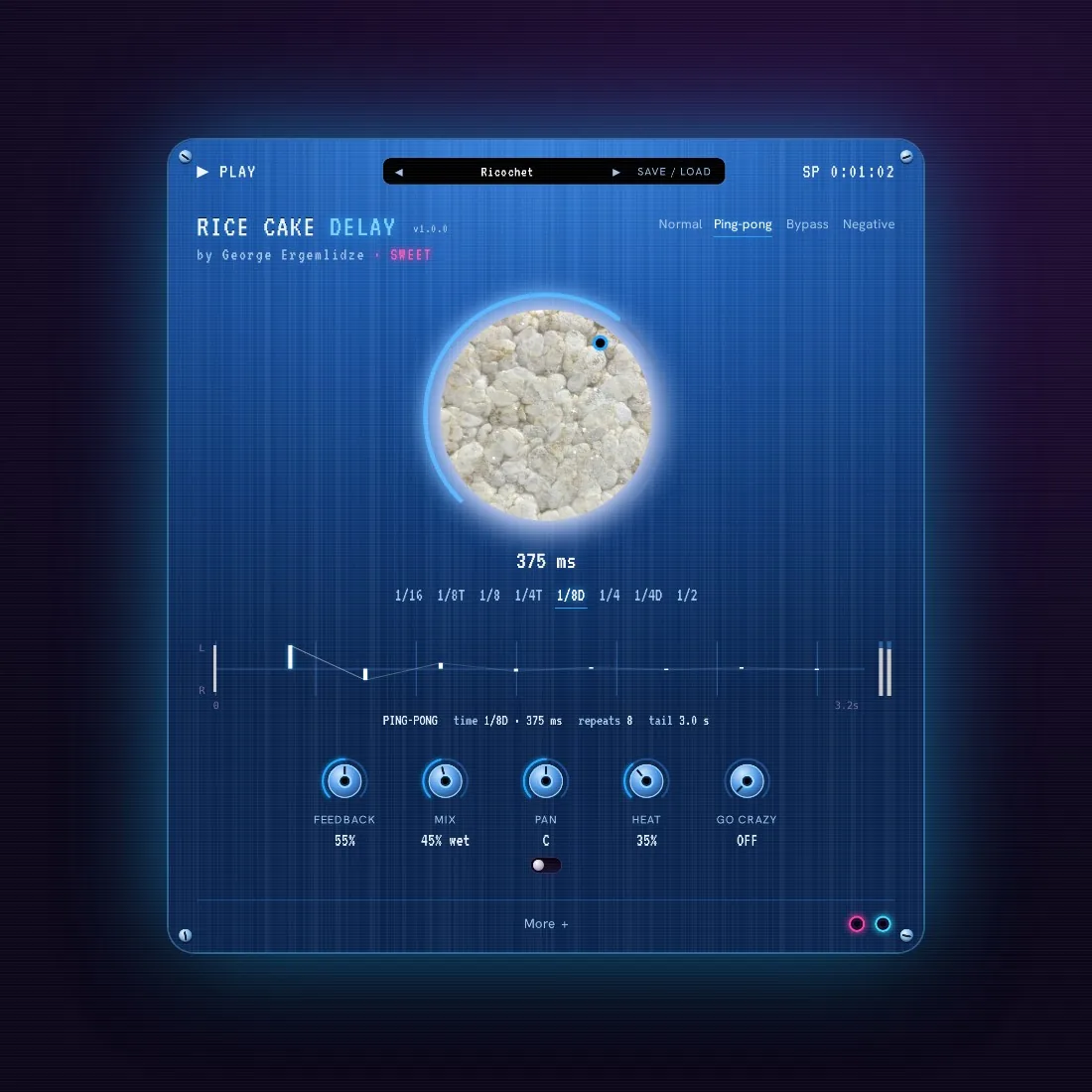 Rice Cake Delay Sweet in the electric-blue metal skin