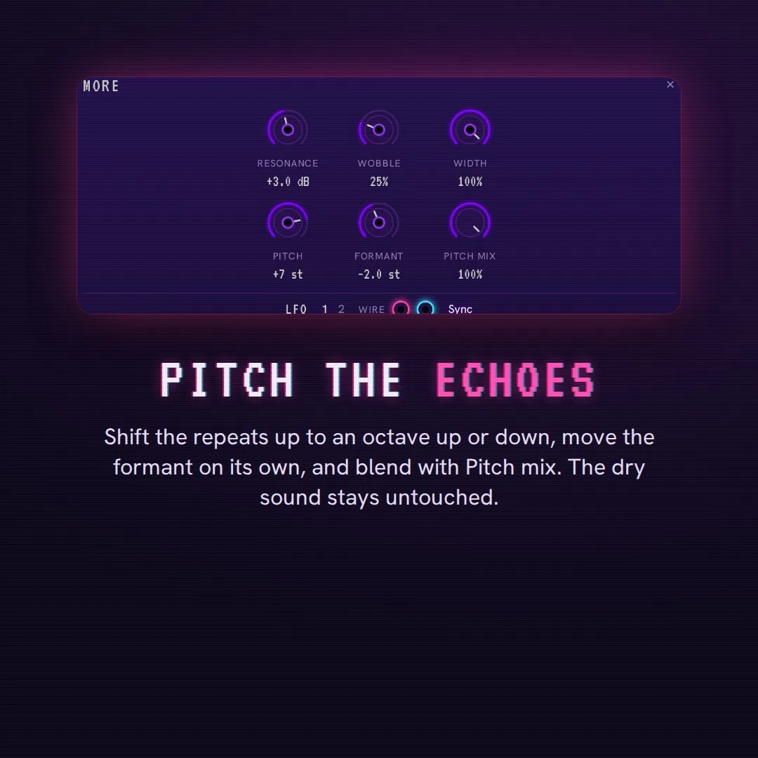 The More panel with the new Pitch, Formant and Pitch mix knobs under Resonance, Wobble and Width