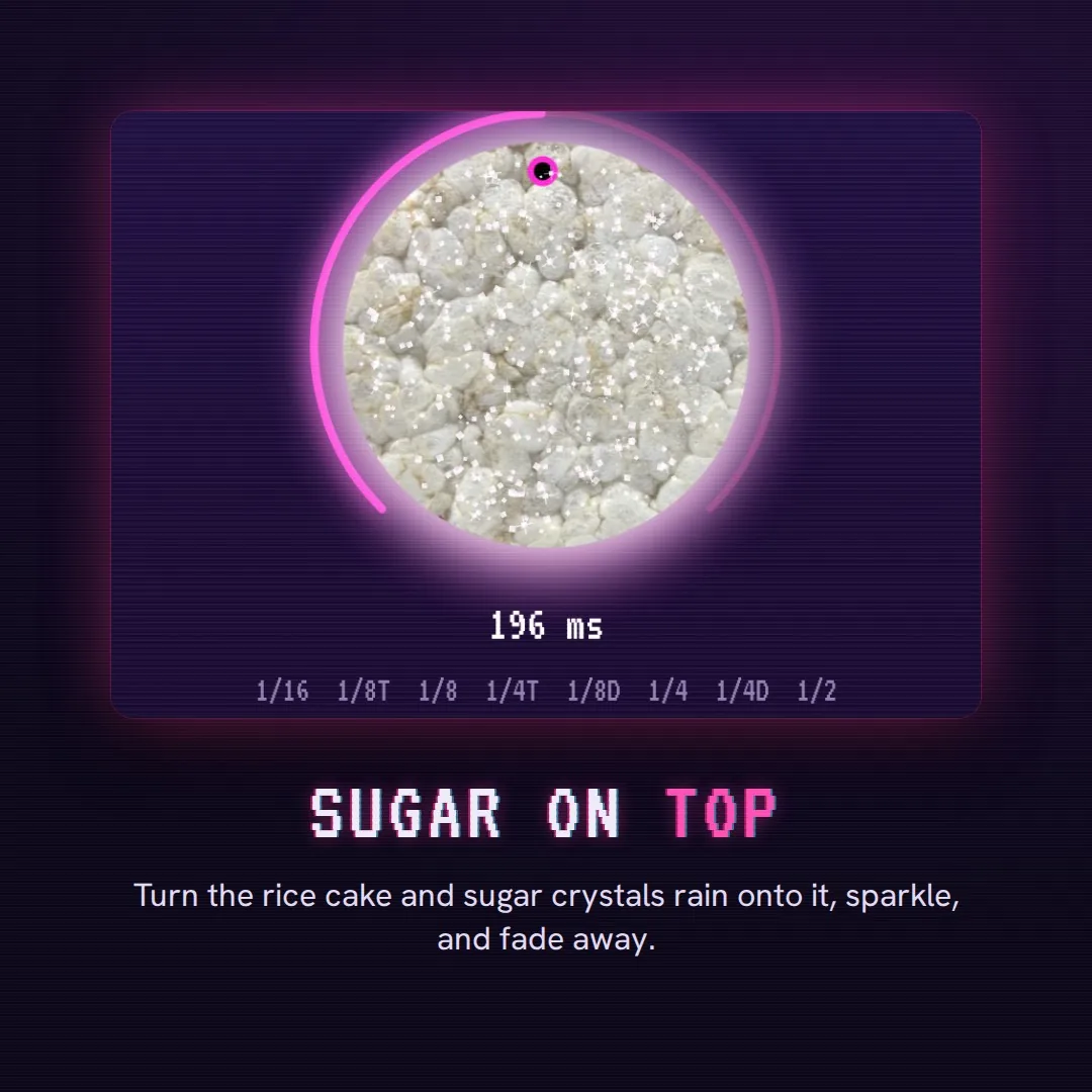 Sugar crystals sparkling on the rice cake Time knob